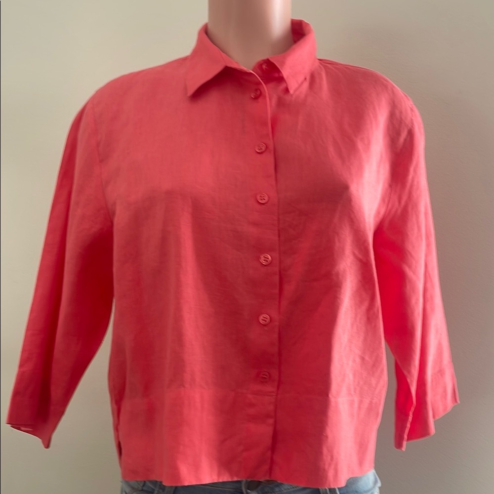 Women's Coral Button-Up Top 100% linen